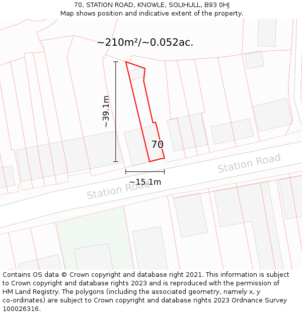 70, STATION ROAD, KNOWLE, SOLIHULL, B93 0HJ: Plot and title map