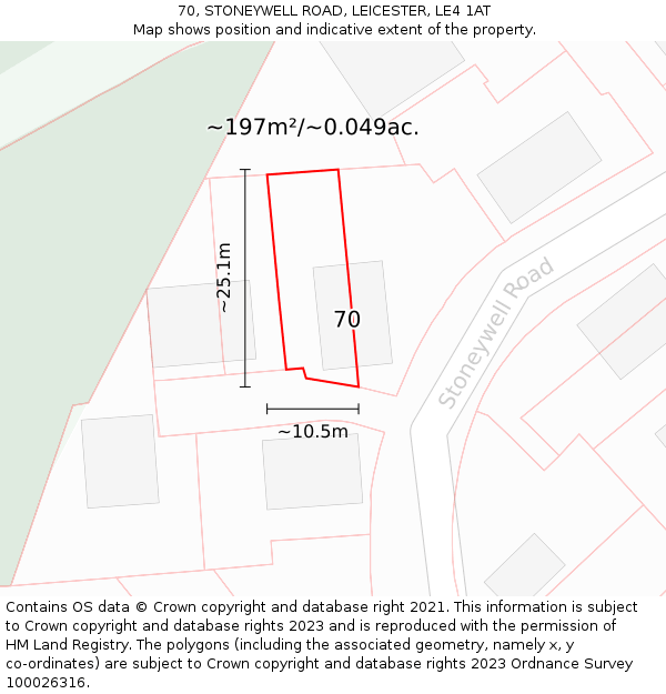 70, STONEYWELL ROAD, LEICESTER, LE4 1AT: Plot and title map