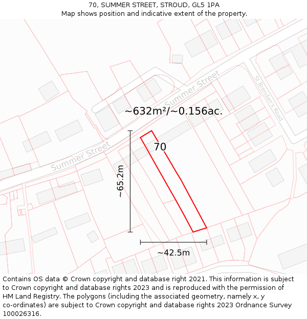 70, SUMMER STREET, STROUD, GL5 1PA: Plot and title map