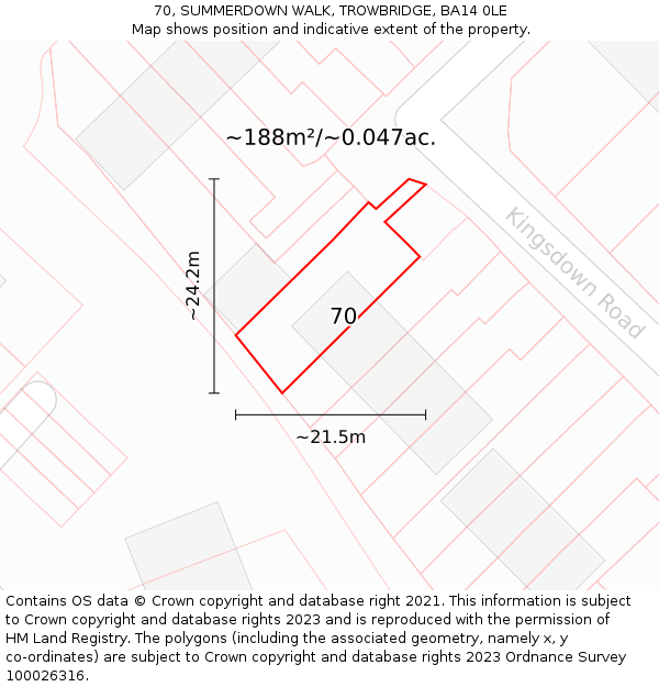 70, SUMMERDOWN WALK, TROWBRIDGE, BA14 0LE: Plot and title map