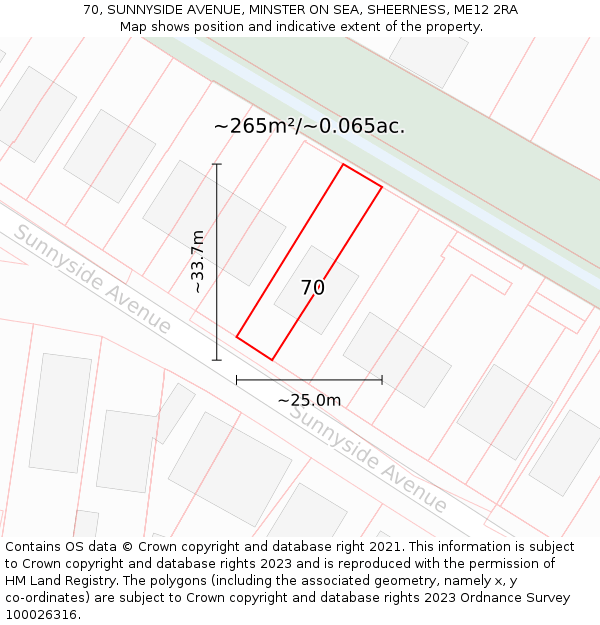70, SUNNYSIDE AVENUE, MINSTER ON SEA, SHEERNESS, ME12 2RA: Plot and title map