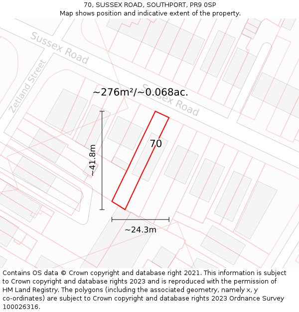 70, SUSSEX ROAD, SOUTHPORT, PR9 0SP: Plot and title map