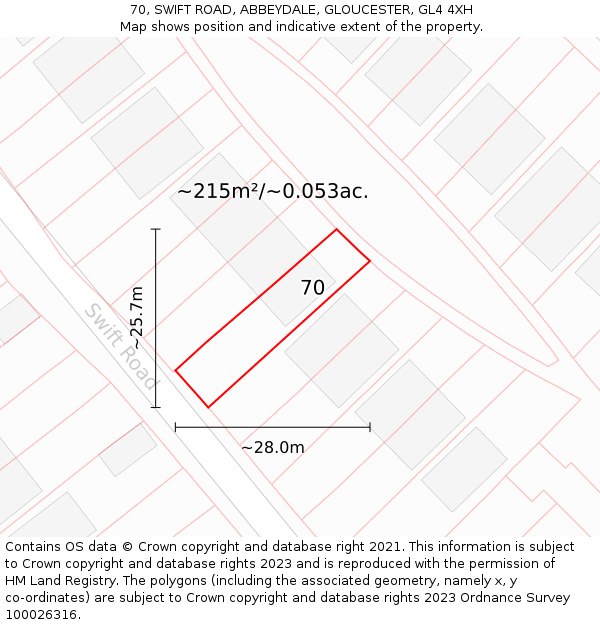 70, SWIFT ROAD, ABBEYDALE, GLOUCESTER, GL4 4XH: Plot and title map