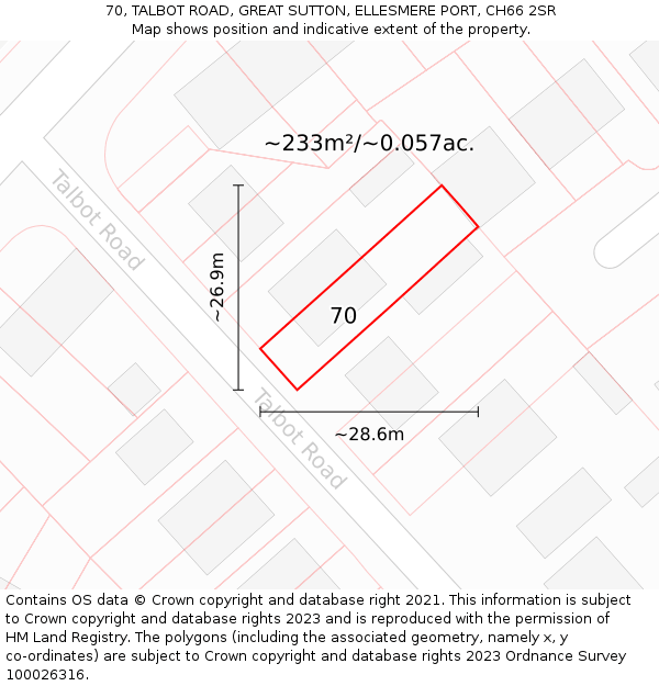 70, TALBOT ROAD, GREAT SUTTON, ELLESMERE PORT, CH66 2SR: Plot and title map