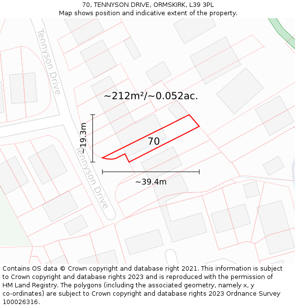 70, TENNYSON DRIVE, ORMSKIRK, L39 3PL: Plot and title map