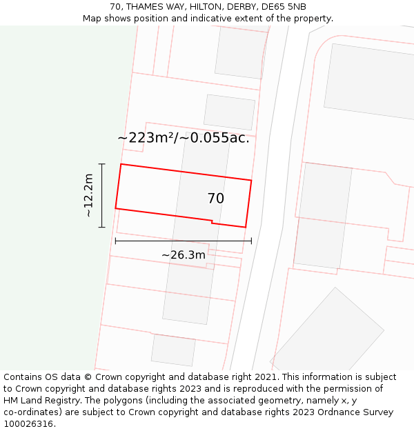 70, THAMES WAY, HILTON, DERBY, DE65 5NB: Plot and title map