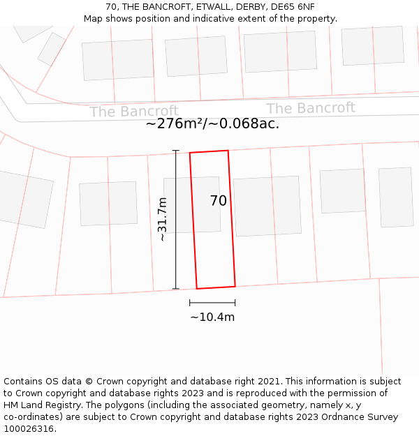 70, THE BANCROFT, ETWALL, DERBY, DE65 6NF: Plot and title map