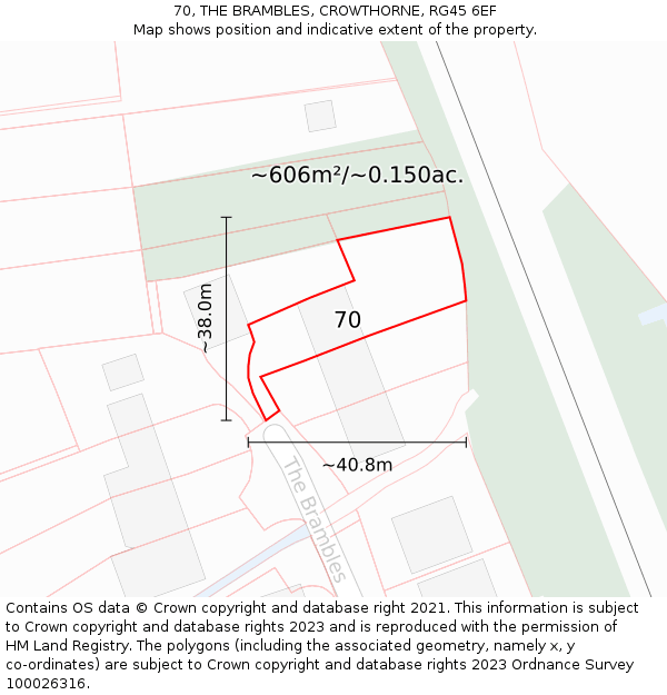 70, THE BRAMBLES, CROWTHORNE, RG45 6EF: Plot and title map