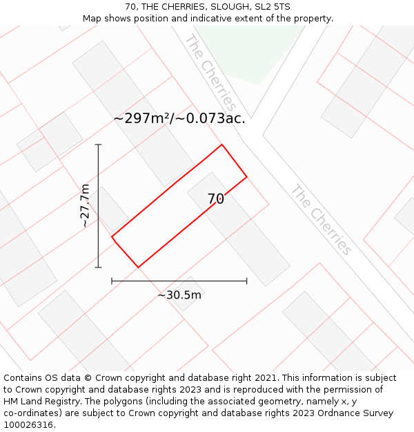 70, THE CHERRIES, SLOUGH, SL2 5TS: Plot and title map