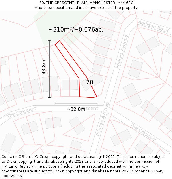 70, THE CRESCENT, IRLAM, MANCHESTER, M44 6EG: Plot and title map