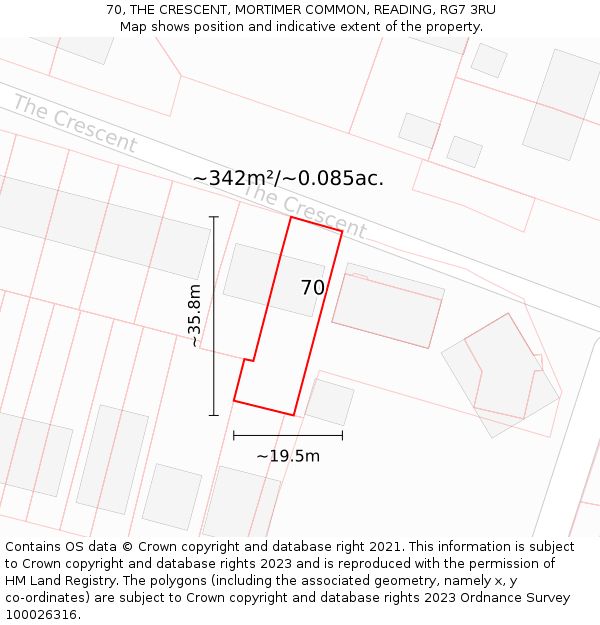 70, THE CRESCENT, MORTIMER COMMON, READING, RG7 3RU: Plot and title map