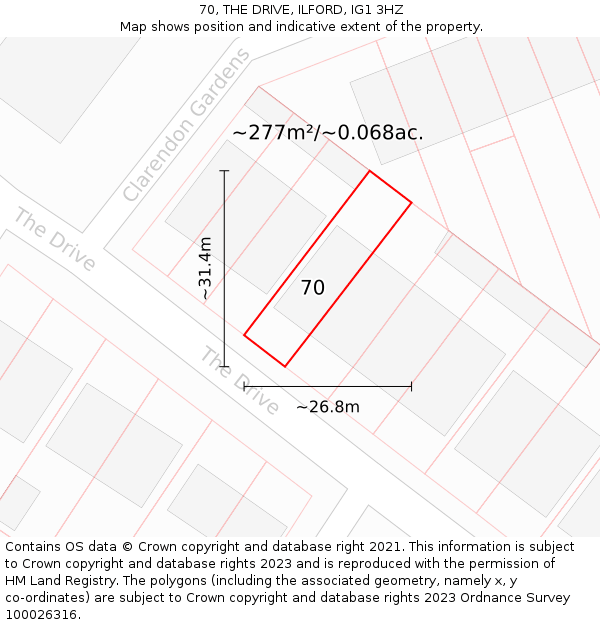 70, THE DRIVE, ILFORD, IG1 3HZ: Plot and title map
