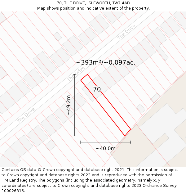 70, THE DRIVE, ISLEWORTH, TW7 4AD: Plot and title map