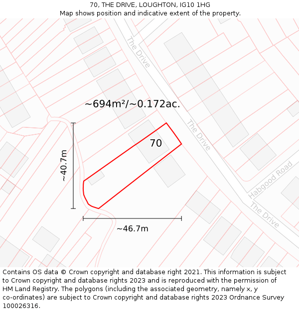 70, THE DRIVE, LOUGHTON, IG10 1HG: Plot and title map