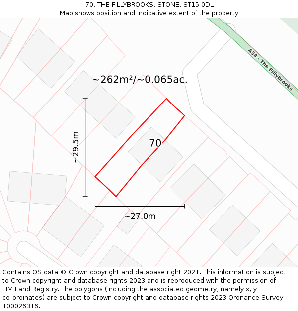 70, THE FILLYBROOKS, STONE, ST15 0DL: Plot and title map