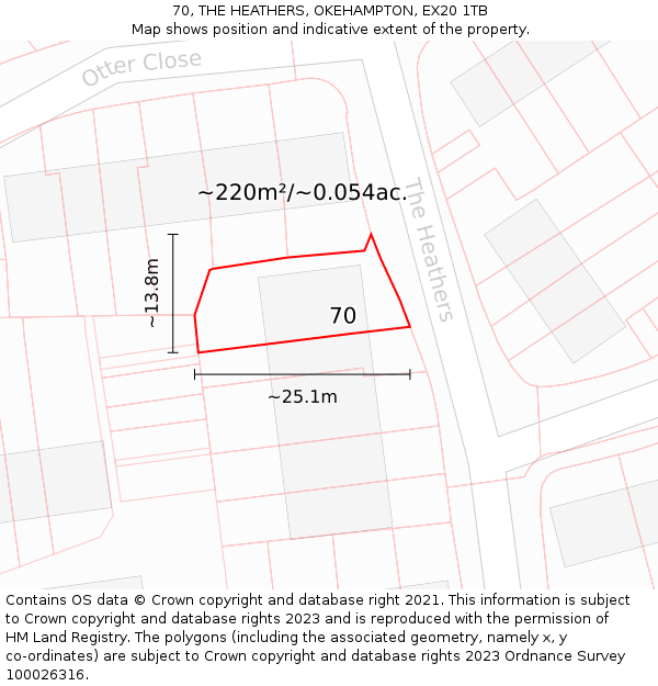 70, THE HEATHERS, OKEHAMPTON, EX20 1TB: Plot and title map