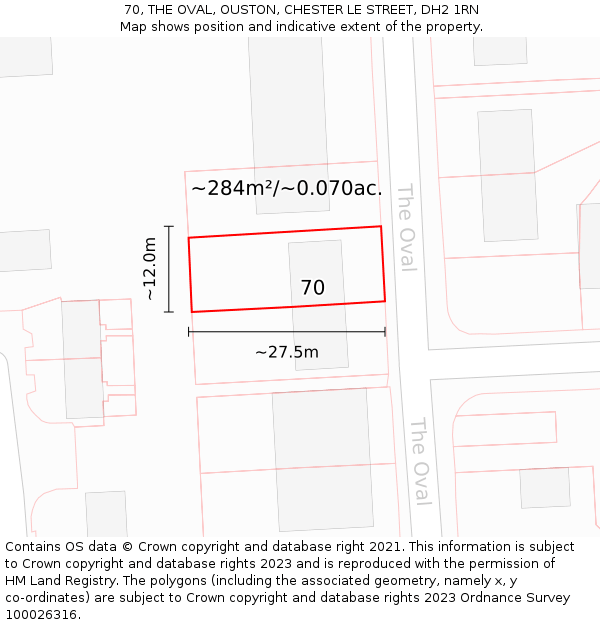 70, THE OVAL, OUSTON, CHESTER LE STREET, DH2 1RN: Plot and title map