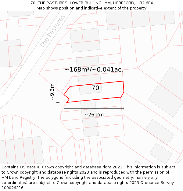70, THE PASTURES, LOWER BULLINGHAM, HEREFORD, HR2 6EX: Plot and title map