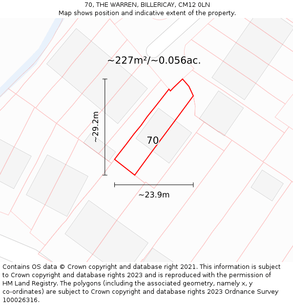 70, THE WARREN, BILLERICAY, CM12 0LN: Plot and title map
