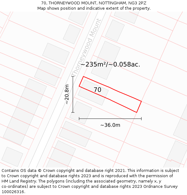 70, THORNEYWOOD MOUNT, NOTTINGHAM, NG3 2PZ: Plot and title map