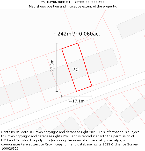 70, THORNTREE GILL, PETERLEE, SR8 4SR: Plot and title map