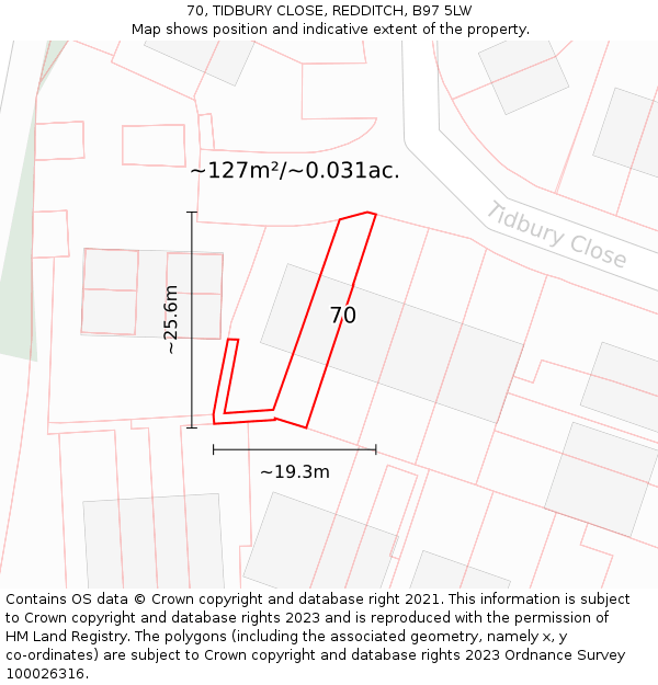 70, TIDBURY CLOSE, REDDITCH, B97 5LW: Plot and title map