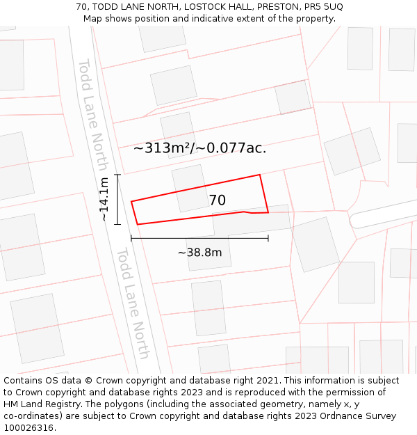 70, TODD LANE NORTH, LOSTOCK HALL, PRESTON, PR5 5UQ: Plot and title map