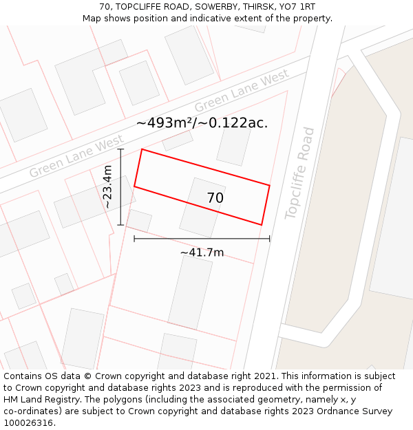 70, TOPCLIFFE ROAD, SOWERBY, THIRSK, YO7 1RT: Plot and title map
