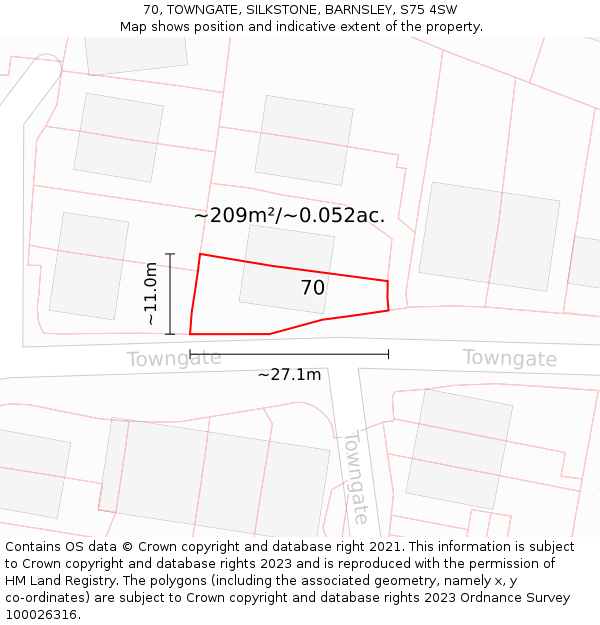 70, TOWNGATE, SILKSTONE, BARNSLEY, S75 4SW: Plot and title map