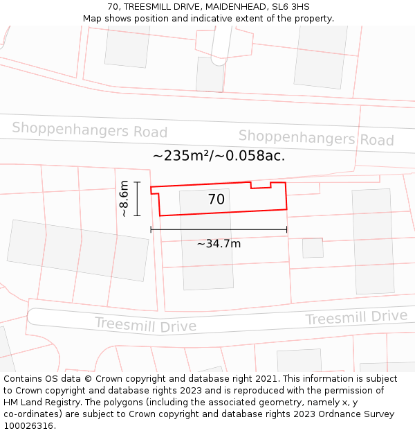 70, TREESMILL DRIVE, MAIDENHEAD, SL6 3HS: Plot and title map