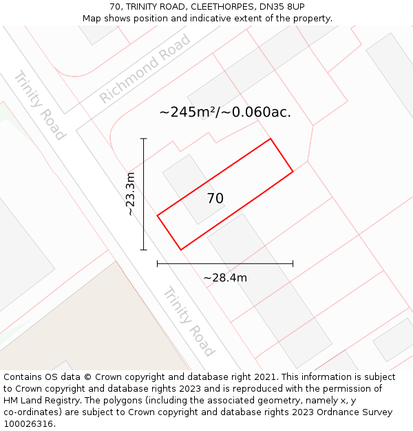 70, TRINITY ROAD, CLEETHORPES, DN35 8UP: Plot and title map