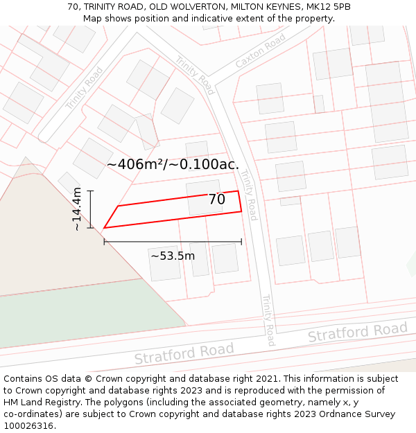 70, TRINITY ROAD, OLD WOLVERTON, MILTON KEYNES, MK12 5PB: Plot and title map