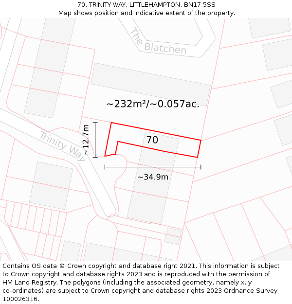 70, TRINITY WAY, LITTLEHAMPTON, BN17 5SS: Plot and title map