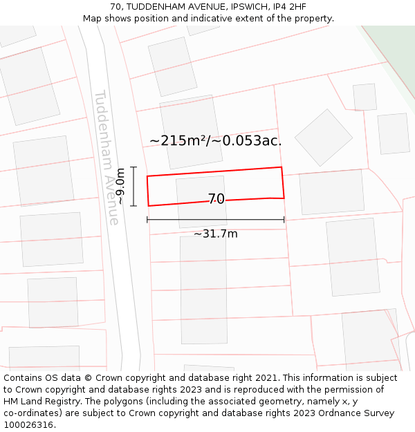70, TUDDENHAM AVENUE, IPSWICH, IP4 2HF: Plot and title map