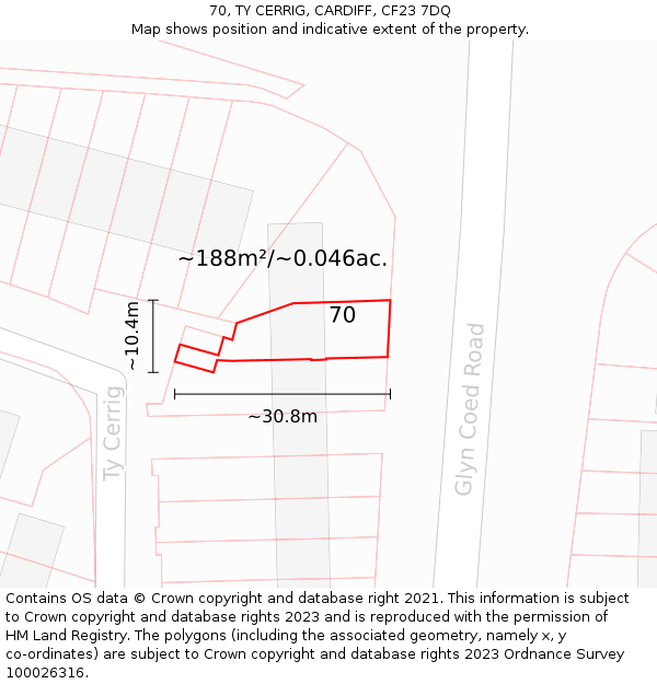 70, TY CERRIG, CARDIFF, CF23 7DQ: Plot and title map