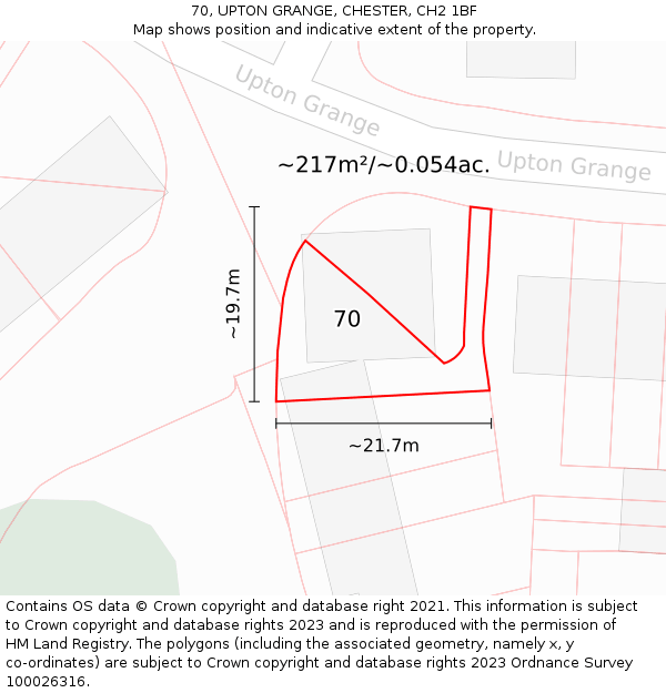 70, UPTON GRANGE, CHESTER, CH2 1BF: Plot and title map