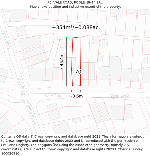 70, VALE ROAD, POOLE, BH14 9AU: Plot and title map