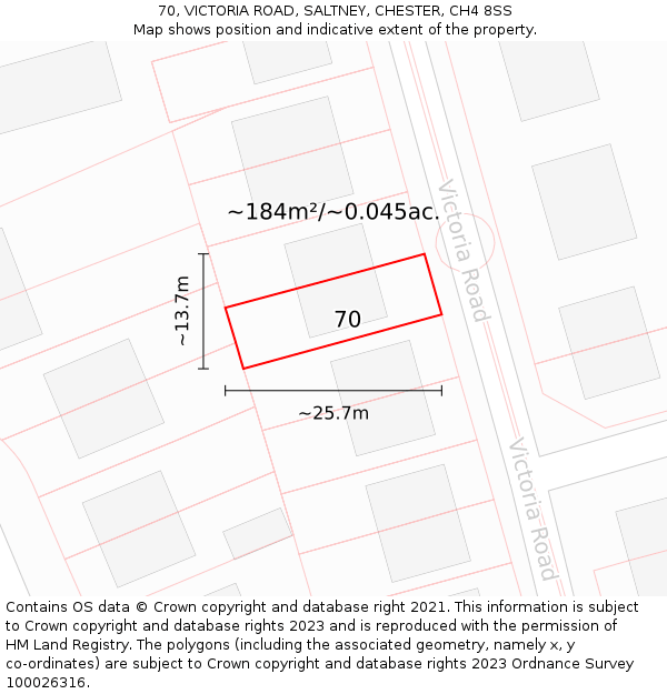 70, VICTORIA ROAD, SALTNEY, CHESTER, CH4 8SS: Plot and title map