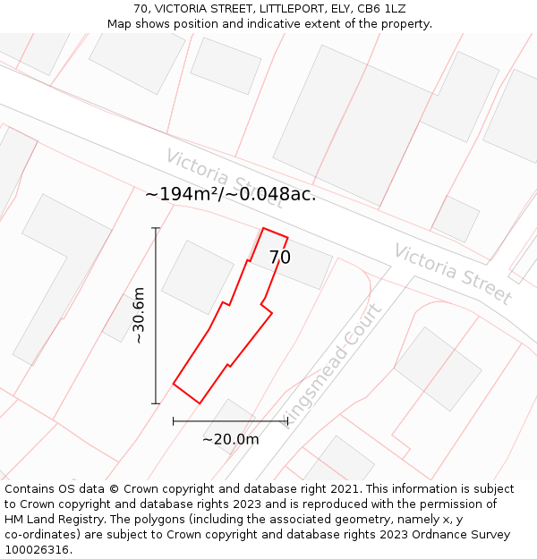 70, VICTORIA STREET, LITTLEPORT, ELY, CB6 1LZ: Plot and title map