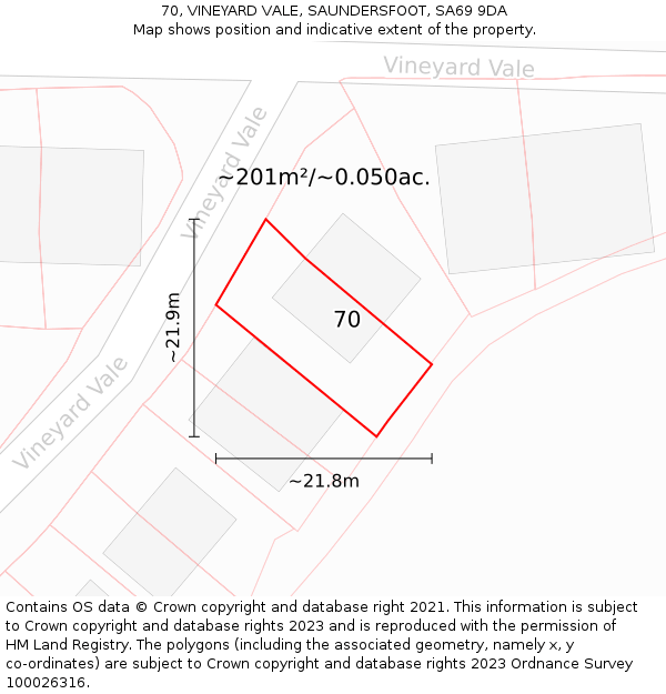 70, VINEYARD VALE, SAUNDERSFOOT, SA69 9DA: Plot and title map