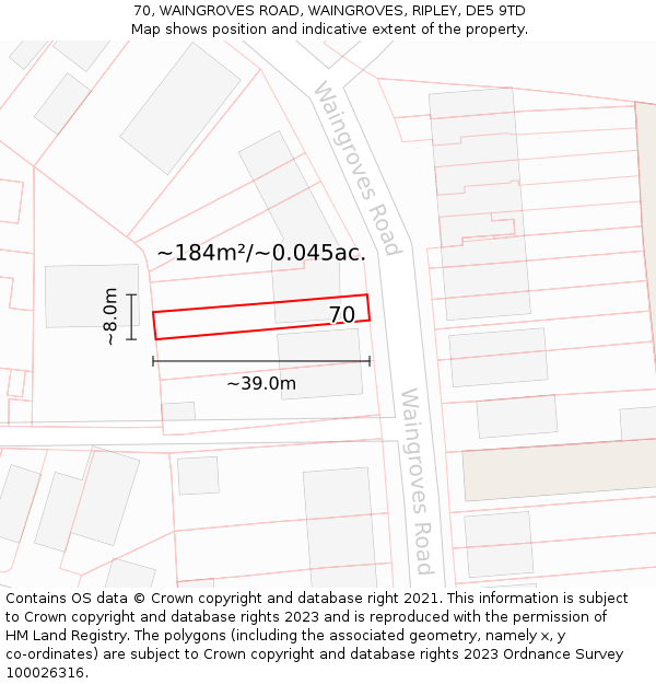 70, WAINGROVES ROAD, WAINGROVES, RIPLEY, DE5 9TD: Plot and title map