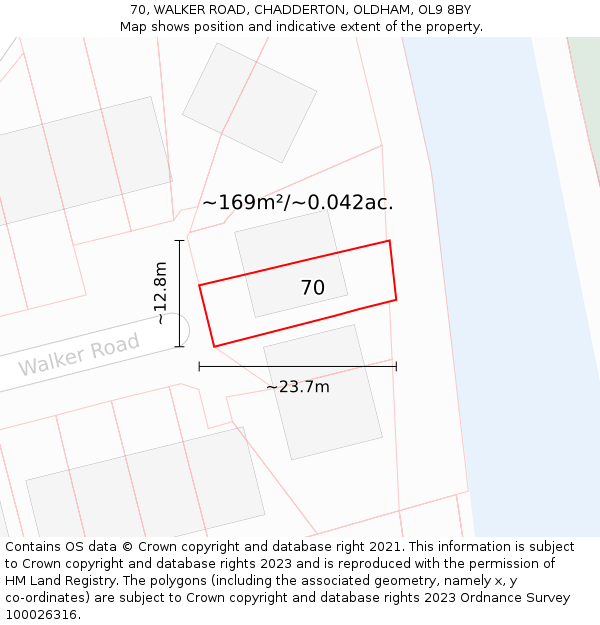 70, WALKER ROAD, CHADDERTON, OLDHAM, OL9 8BY: Plot and title map