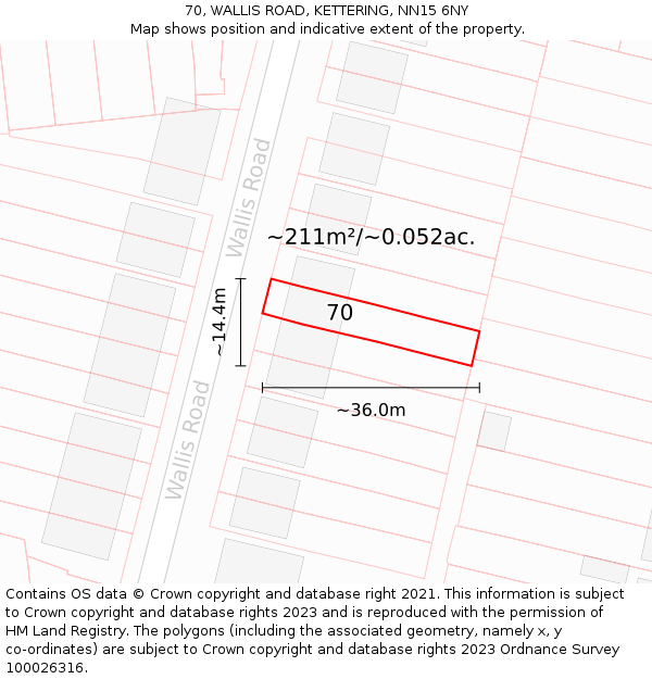 70, WALLIS ROAD, KETTERING, NN15 6NY: Plot and title map