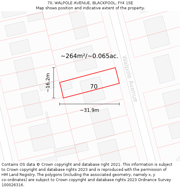 70, WALPOLE AVENUE, BLACKPOOL, FY4 1SE: Plot and title map