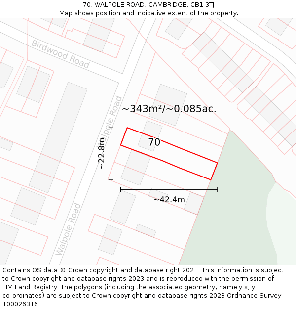 70, WALPOLE ROAD, CAMBRIDGE, CB1 3TJ: Plot and title map