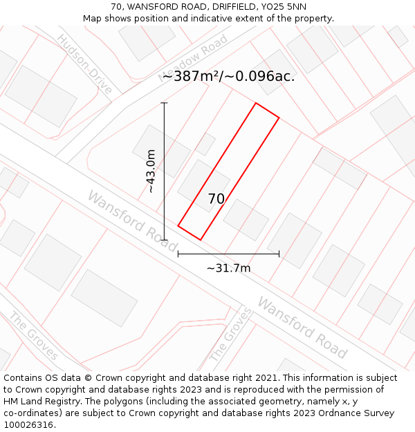 70, WANSFORD ROAD, DRIFFIELD, YO25 5NN: Plot and title map