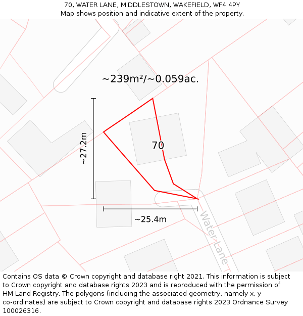 70, WATER LANE, MIDDLESTOWN, WAKEFIELD, WF4 4PY: Plot and title map