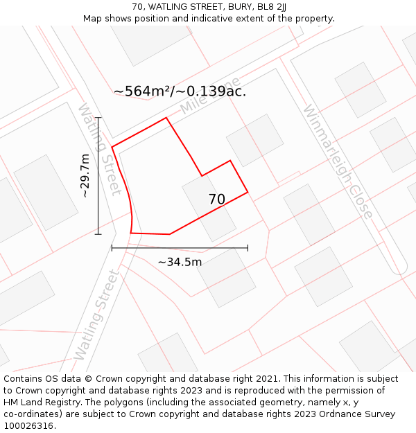 70, WATLING STREET, BURY, BL8 2JJ: Plot and title map