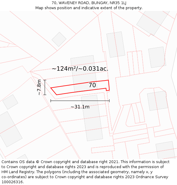 70, WAVENEY ROAD, BUNGAY, NR35 1LJ: Plot and title map
