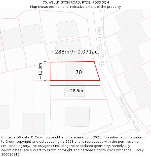 70, WELLINGTON ROAD, RYDE, PO33 3QH: Plot and title map